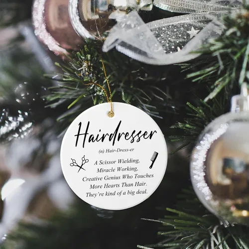Vista 6 de Patelai Adorno de Peluquero de Navidad de Cerámica Colgante Regalo para Estilista de Cabello Adorno de Placa de Peluquero Recuerdo Navideño