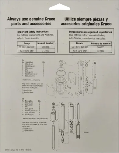 Vista 2 de Kit de reparación de bomba Graco 241623
