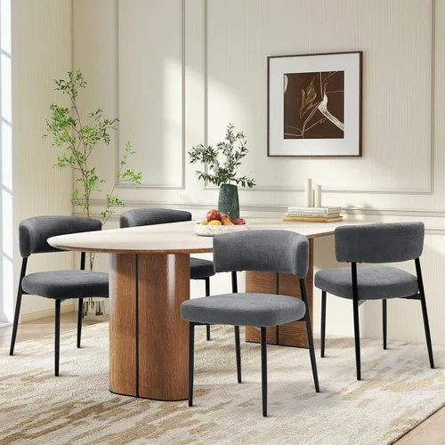 Vista 12 de DUMOS Juego de 4 sillas de comedor, sillas modernas de mediados de siglo, respaldo curvado tapizado, sillas de cocina con patas de metal negro, beige