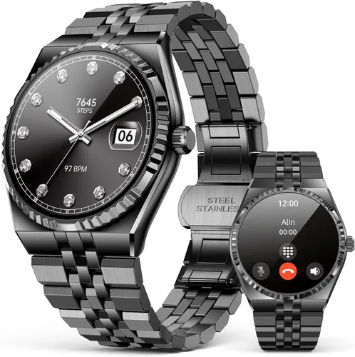 Vista 10 de Reloj inteligente de lujo para negocios, pantalla AMOLED HD de 1.32 pulgadas, llamadas Bluetooth 5.4, correa de acero inoxidable, más de 160 modos