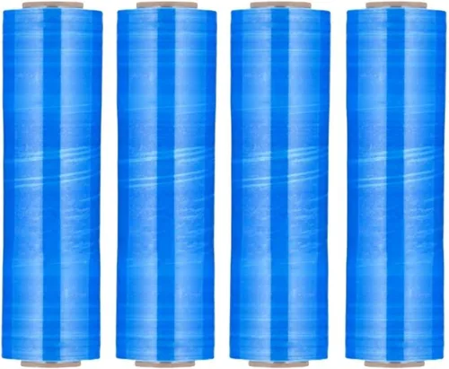 Vista 3 de PSBM - Rollo de película elástica azul, paquete de 4, 18 pulgadas x 1000 pies, calibre 100, rollos de película elástica a mano oscura/opaca