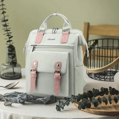 Vista 6 de LOVEVOOK Mini mochila para mujer, Gris-Rosa, Mini mochila