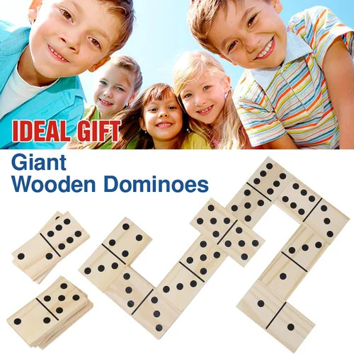 Vista 7 de GOTHINK Juego de dominó de madera gigante para adultos y niños, 28 piezas de azulejos de dominó de madera natural jumbo con puntos negros