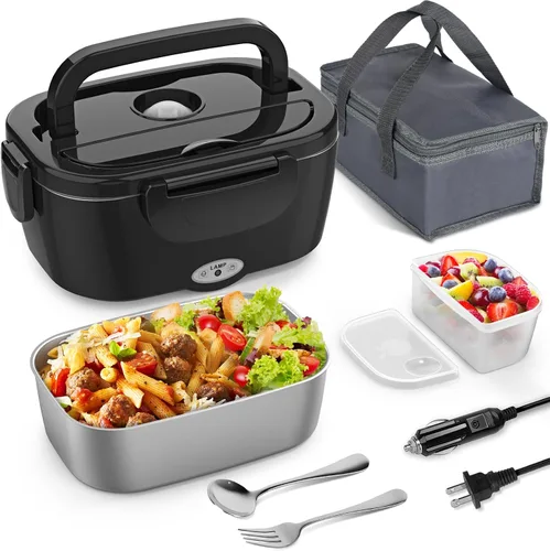 Vista 14 de Vingud Fiambrera eléctrica para adultos, lonchera calentada, calentador de alimentos, lonchera portátil de 80 W para hombres/coche/camión