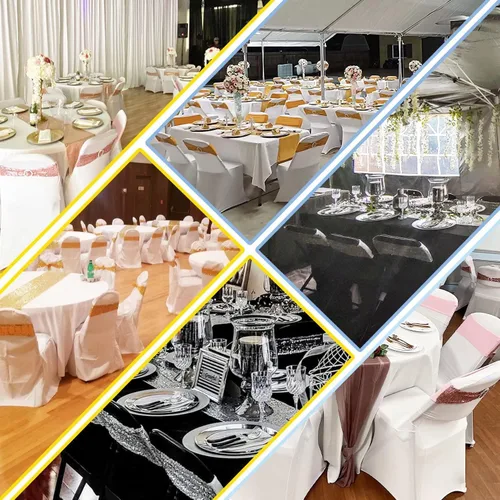 Vista 7 de Bandas para Sillas con Lentejuelas Elásticas Lazos de Spandex Poliéster para Fiestas Hotel Bodas Banquetes Decoración - 6 Piezas Aqua