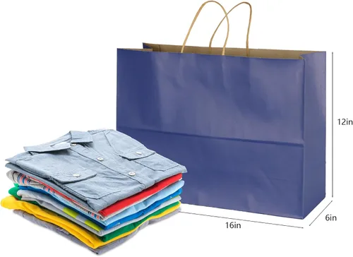 Vista 4 de BLEWINDZ 70 bolsas de papel grandes con asas, 16 x 6 x 12 pulgadas, bolsas de compras de papel multicolor para pequeñas empresas, bolsa de regalo 10