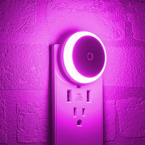 Vista 9 de Luz nocturna LED azul, enchufable, sensor inteligente del atardecer al amanecer, luz nocturna redonda pequeña, ahorro de energía, luz nocturna