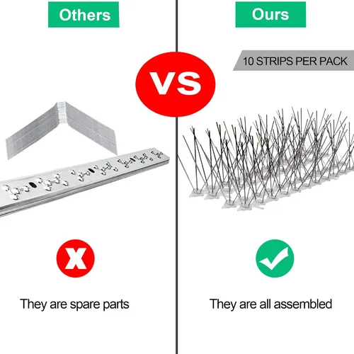 Vista 3 de Aspectek - picos de acero inoxidable de 10 pies para disuadir pájaros, incluye pegamento de silicona transparente