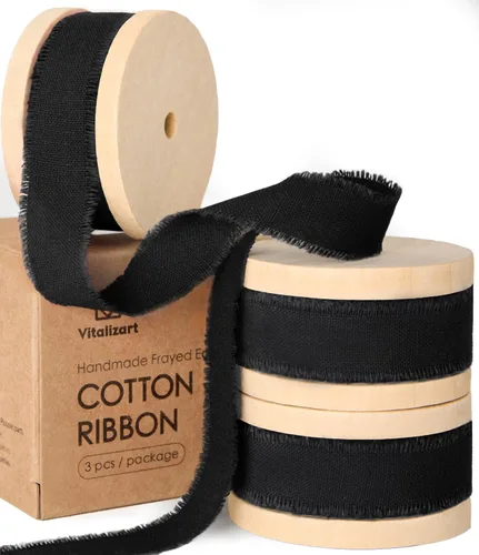 Vista 20 de Vitalizart Cinta de algodón azul bebé hecha a mano con flecos de 5/8 pulgadas x 21 yardas, cintas de algodón natural puro para envolver regalos
