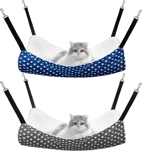 Vista 10 de Jetec. Juego de 2 hamacas colgantes reversibles para gatos, suaves y transpirables, con jaula para mascotas, correas ajustables y ganchos metálicos