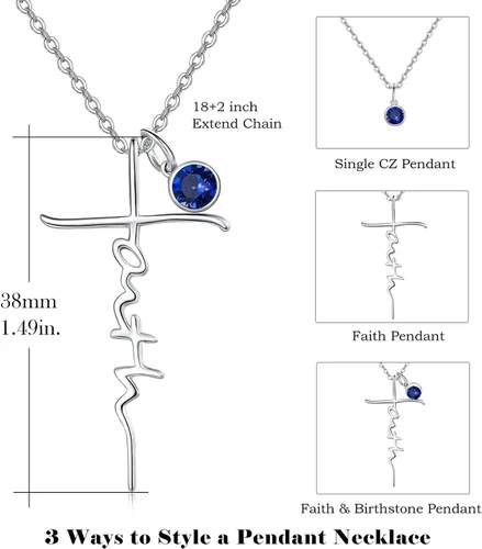 Vista 5 de PRAYMOS - Collar de plata de ley 925 con dije de cruz lateral, para mujer, ópalo sintético, cadena de 18 pulgadas y extensor ajustable de 2 pulgadas