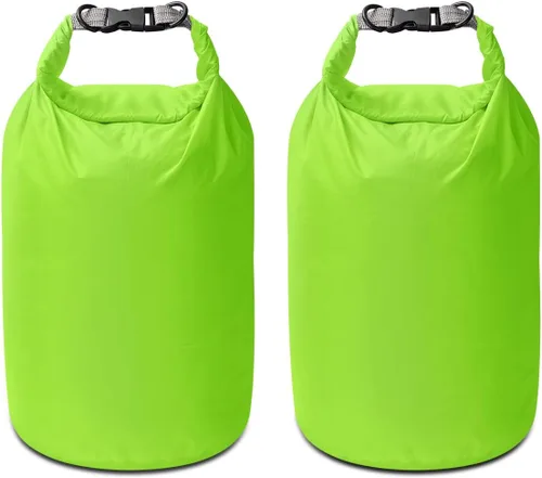 Vista 17 de Juego de bolsas secas, impermeables, pequeñas y ligeras, para tabla de remo, kayak, pesca, campamento (azul, 2 L + 5 + 10 L)
