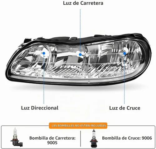 Vista 2 de DWVO Conjunto de faros Compatible con Chevy Malibu 1997 1998 1999 2000 2001 2002 2003 Pareja de repuesto de faros delanteros