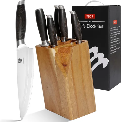 Vista 12 de WILDMOK Juego de bloque de cuchillos de cocina, juego de 17 piezas con bloque de madera, juegos de cuchillos de cocina de acero alemán con picador