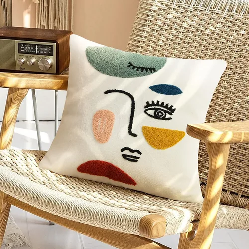 Vista 17 de Merrycolor Fundas de almohada abstractas de estilo bohemio coloridas con líneas de cara de mujer, lindas fundas de almohada estéticas de mediados