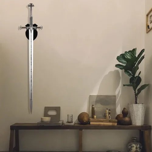 Vista 5 de Soporte de pared vertical de acrílico negro para espada, soporte para espada para 1 espada, katana o hacha, soporte resistente para espada