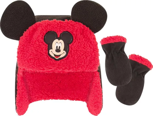 Vista 8 de Disney Conjunto de gorro y manoplas de invierno para niños, gorro de Mickey Mouse para niños de 2 a 4 años Negro