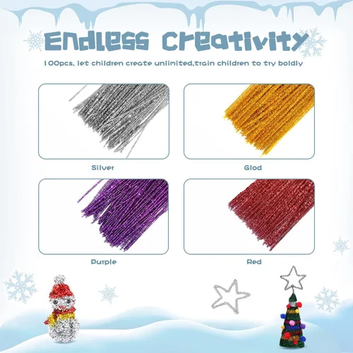 Vista 3 de Pipe Cleaners Craft - Tallos de felpilla para manualidades, 100 unidades, limpiadores de felpilla para niños, palos peludos para manualidades
