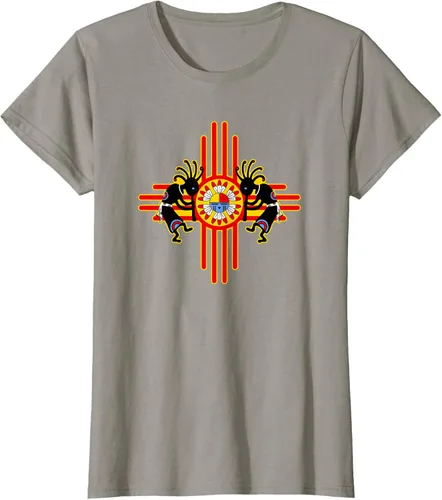 Vista 46 de Native American Kokopelli Kachina Zia Symbol 2 - Camiseta divertida para fanáticos, Negro