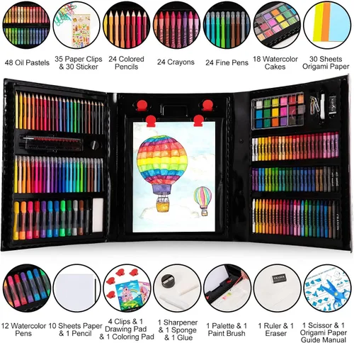 Vista 2 de Suministros de arte, paquete de 272 juegos de arte para niñas, niños, adolescentes, artistas, caja de arte de regalo de lujo con caballete triple