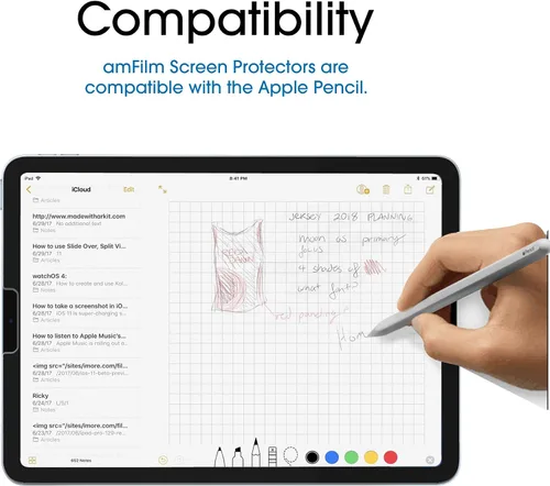 Vista 3 de TechMatte Protector de pantalla compatible con iPad Air 5/Air 4/iPad Pro 11, ultra sensible, compatible con Face ID y Apple Pencil, vidrio templado
