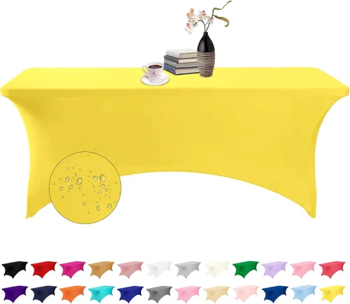 Vista 183 de Paquete de 2 fundas de mesa de elastano impermeables para mesas rectangulares, 6 pies, negras, elásticas, resistentes a manchas, para todas