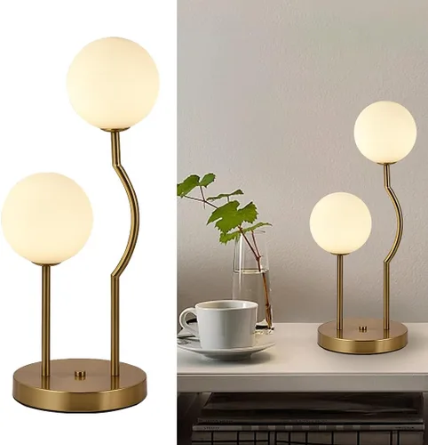 Vista 11 de Lámpara de mesa de globo negro de mediados de siglo industrial retro con 2 luces orbiculares de escritorio con globo de vidrio blanco para mesita