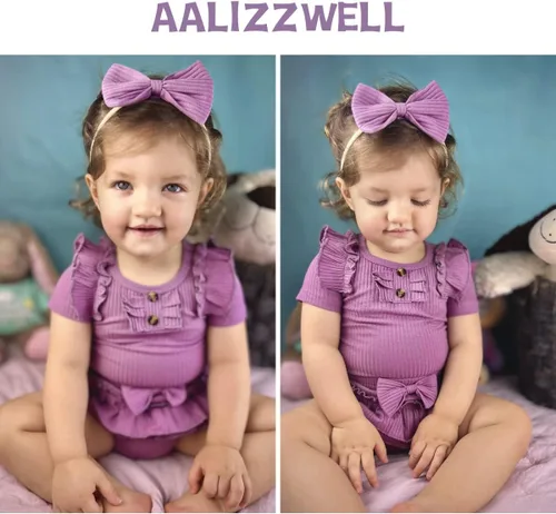 Vista 17 de Aalizzwell Body de manga corta para bebé niña con pantalones cortos acanalados