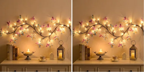 Vista 10 de Willow - Luz de vid con mariposa 48 LED de 5.9 pies, decoración de pared encantada, 8 modos de luz para decoración de pared interior del hogar