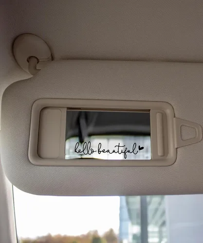 Vista 4 de RACOONA Calcomanía para espejo retrovisor, calcomanía Hello Beautiful, accesorios de coche, calcomanía para espejo retrovisor (negro)