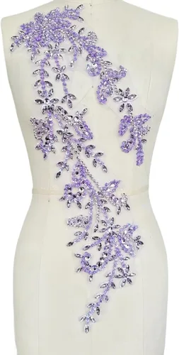 Vista 26 de Parches de lentejuelas brillantes de acrílico hechos a mano en encaje, con cuentas y piedras, para coser, accesorios para vestido de novia (negro)