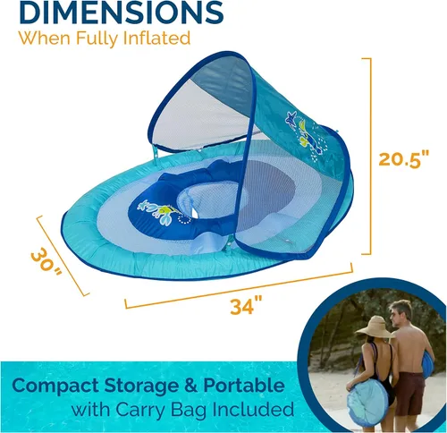 Vista 9 de SwimWays Baby Spring Float with Adjustable Canopy and UPF Sun Protection, Blue Lobster