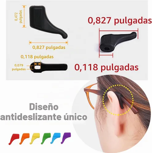 Vista 2 de SAIGO Ganchos antideslizantes para las orejas, retenedores de lentes de silicona para lentes de sol, 10 pares, color negro