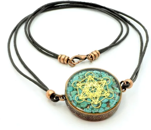 Vista 4 de Metatron's Cube Merkaba Orgone Pendant with Turquoise