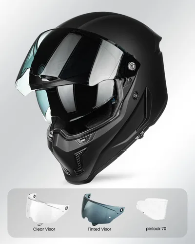 Vista 4 de ILM Casco de motocicleta de cara completa DOT ECE Powersports (negro mate, XL) y auriculares Bluetooth con sistema de alta fidelidad