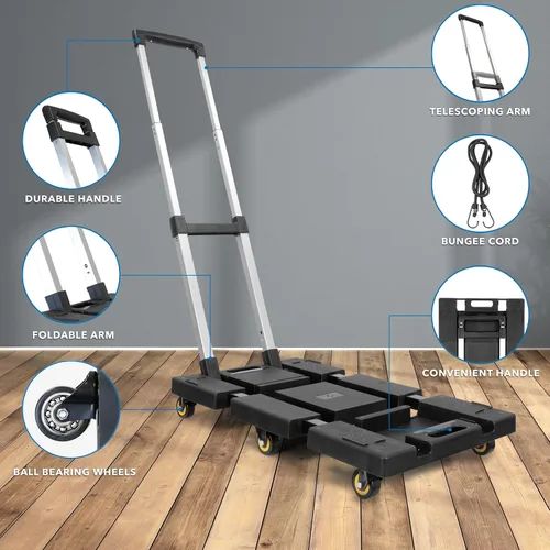 Vista 2 de Mount-It! Camión de mano plegable, carrito ligero de 330 libras de capacidad con 6 ruedas, base extensible, diseño plegable compacto con cuerda