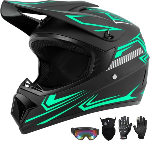 Vista 9 de Juego de 4 cascos de motocross para niños y jóvenes (guantes con gafas), casco de motocicleta de cara completa aprobado por DOT, ATV, BMX, bicicleta