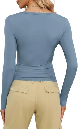 Vista 5 de Camisetas de manga larga para mujer, estilo casual, cuello redondo, Y2K, ajustadas