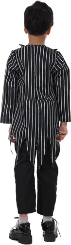 Vista 5 de Disfraz de Jack Skellington para niños, overol de esqueleto Skellington con máscara, disfraces de Halloween, accesorios de cosplay