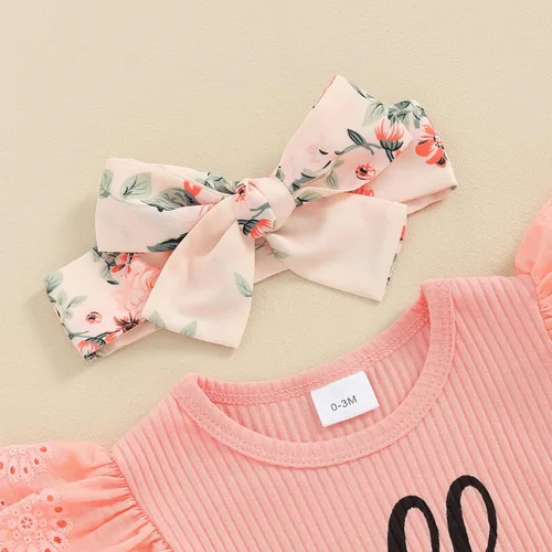 Vista 8 de Ropa de verano para bebé niña, traje de recién nacido, mameluco acanalado, mameluco floral, pantalones cortos con diadema para recién nacida