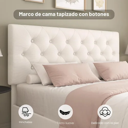Vista 5 de Keyluv - Base de cama tapizada moderna con 4 cajones, diseño de cabecera con botones, soporte de listones de madera maciza, fácil montaje, tela