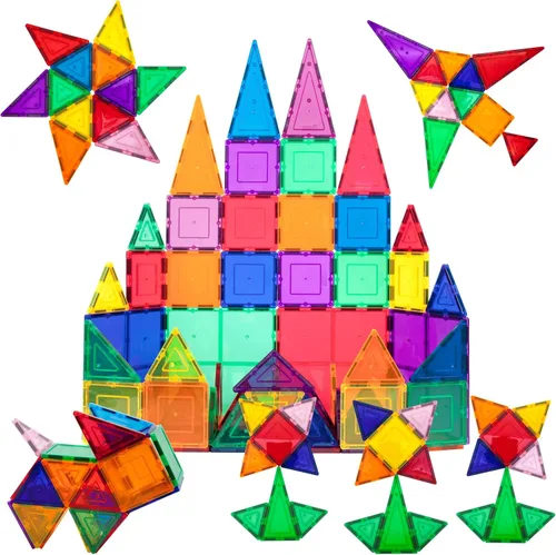 Vista 7 de PicassoTiles Paquete de 60 azulejos magnéticos + estuche de transporte: juego educativo STEAM para niños, incluye organizador de almacenamiento