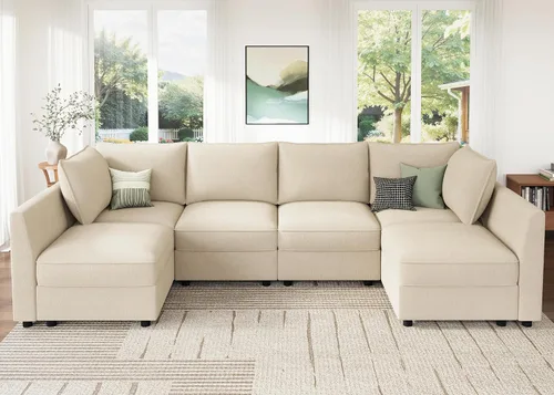 Vista 12 de HONBAY Sofá seccional modular con almacenamiento en forma de L sofá seccional, sofás convertibles para sala de estar - verde