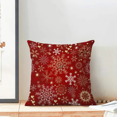 Vista 3 de Fundas de almohada de Navidad de 16 x 16 pulgadas, almohadas decorativas de Navidad con copos de nieve dorados, blancos y rojos para sofá, fundas
