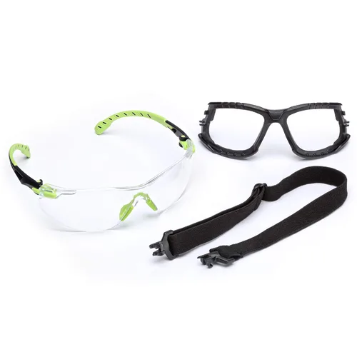 Vista 8 de Paquete de gafas de seguridad 3M, S1101SGAF, ANSI Z87, lente transparente antivaho Scotchgard, marco azul/negro de perfil bajo + tapones