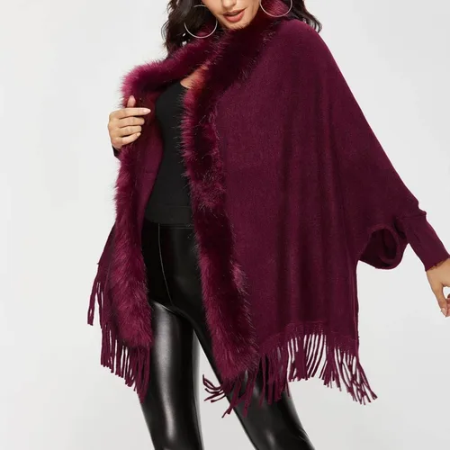 Vista 5 de Cárdigan de punto sólido para mujer para otoño e invierno, con borlas al frente abierto, chal, capa, capa, cárdigans