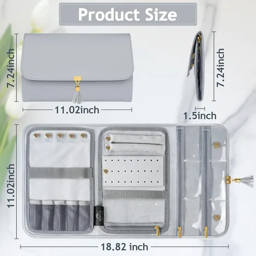 Vista 2 de Organizador de viaje de joyería para mujer, bolsa de almacenamiento portátil de cuero sin enredos, mochila de tenis, bolsa de tenis impermeable