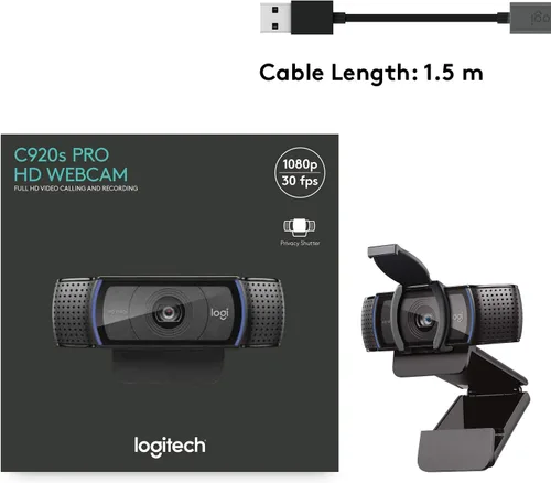 Vista 10 de Logitech Webcam HD Pro C920S 1080p USB, 960-001252 (1080p USB incluye cubierta a lente)
