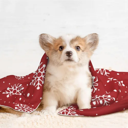 Vista 13 de Manta de felpa para mascotas, diseño de copos de nieve de Navidad, diseño de pata 3D, diseño de huellas de búfalo negro y rojo, manta suave
