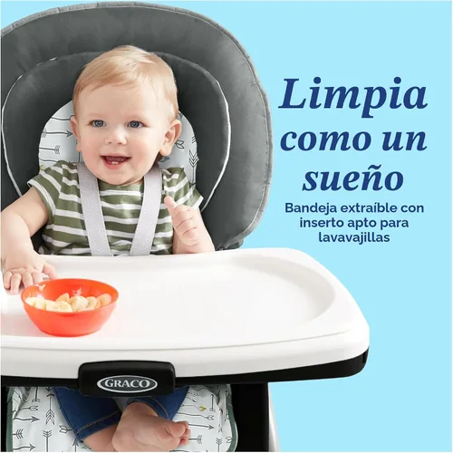 Vista 4 de Graco® Table2Table LX Silla alta 6 en 1, flechas con soporte de cabeza para bebés y bandeja extraíble con una mano